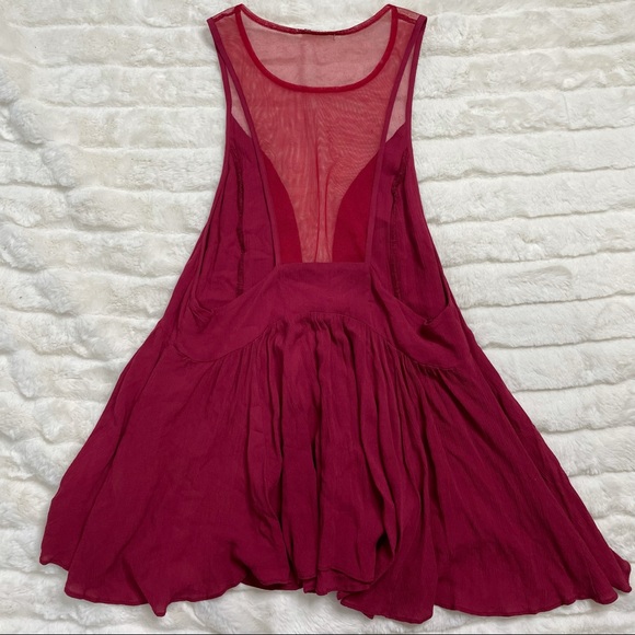 Free People Marble Mesh Red Peplum Tank Top Sz S - Picture 10 of 10